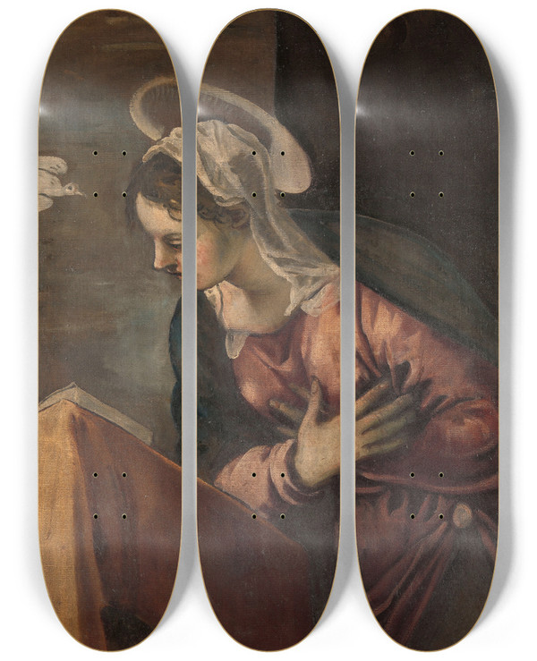 Triptych art skateboard deck of Jacopo Tintoretto Virgin From The Annunciation To The Virgin by Jacopo Tintoretto (1518-1594)