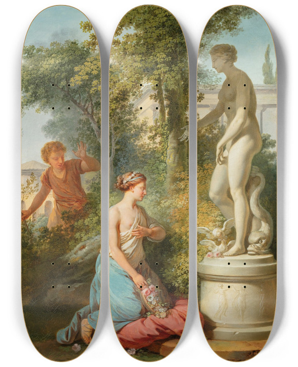 Triptych art skateboard deck of Jeanjacquesfranois Le Barbier The Offering To Venus by Jean-Jacques-Franois Le Barbier (1738-1826)