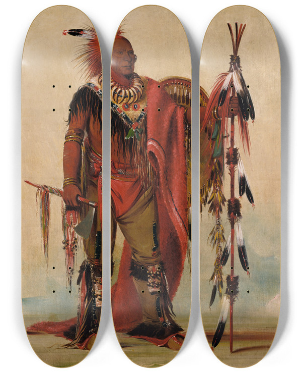 Triptych art skateboard deck of George Catlin Keeokk The Watchful Fox Chief Of The Tribe by George Catlin (1796-1872)