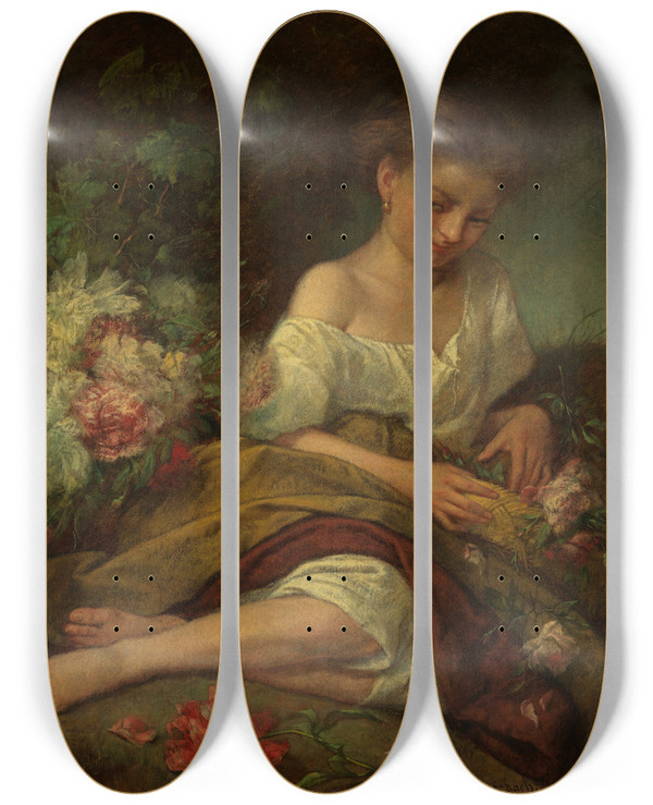 Triptych art skateboard deck of Anselm Feuerbach Blumenmdchen by Anselm Feuerbach (1829-1880)