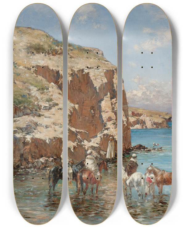 Triptych art skateboard deck of Victor Huguet Repos A Loasis by Victor Huguet (1835-1902)