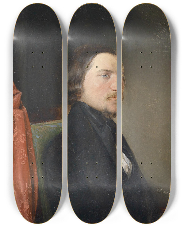 Triptych art skateboard deck of August Von Pettenkofen Portrait August Semeleder by August Von Pettenkofen (1822-1889)
