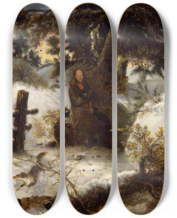 Triptych art skateboard deck of George Loring Brown The Woodchopper by George Loring Brown (1814-1889)