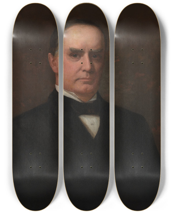 Triptych art skateboard deck of William Thomas Mathews William Mckinley by William Thomas Mathews