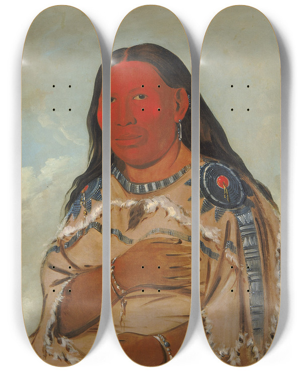 Triptych art skateboard deck of George Catlin Wife Of Two Crows by George Catlin (1796-1872)