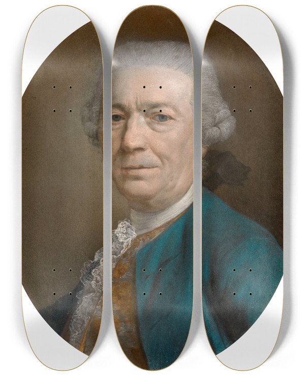 Triptych art skateboard deck of Balthasar Beschey The Painter Martinus Josephus Geeraerts by Balthasar Beschey (1708-1776)
