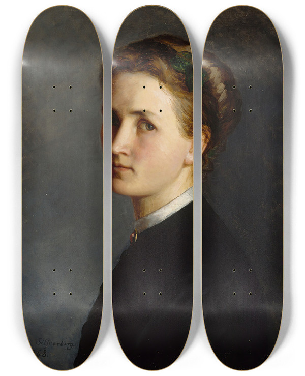 Triptych art skateboard deck of Ida Silfverberg Selfportrait by Ida Silfverberg (1834-1899)