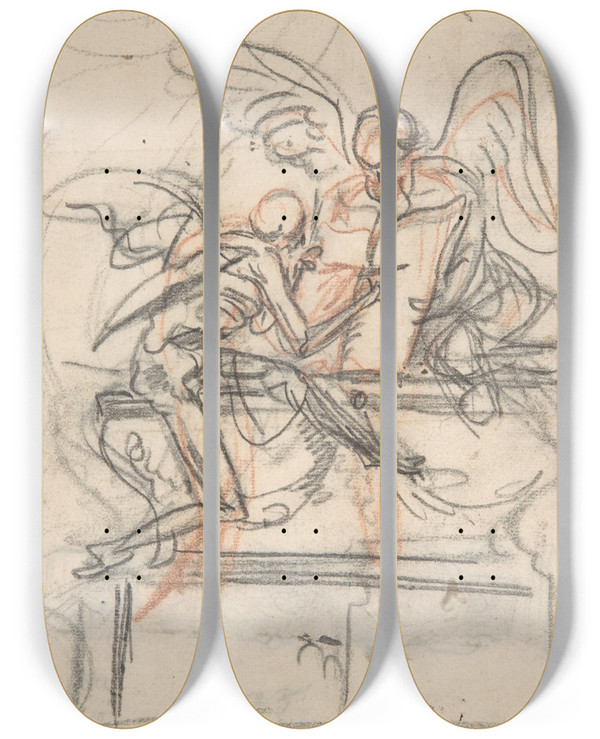 Triptych art skateboard deck of Pieter Verbruggen The Younger Design For A Sepulchral Monument With An Allegory Of Time_1 by Pieter Verbruggen The Younger (1648-1691)