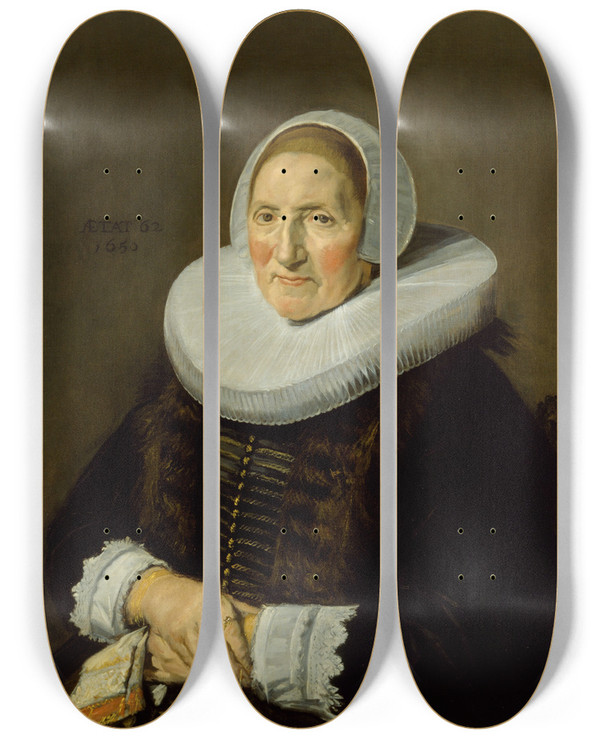 Triptych art skateboard deck of Frans Hals Portrait Of A Woman_3 by Frans Hals (1581-1666)