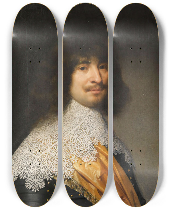 Triptych art skateboard deck of Gerard Van Honthorst Portrait Of A Gentleman Probablysir Thomas Aston 16001646 by Gerard Van Honthorst (1592-1656)