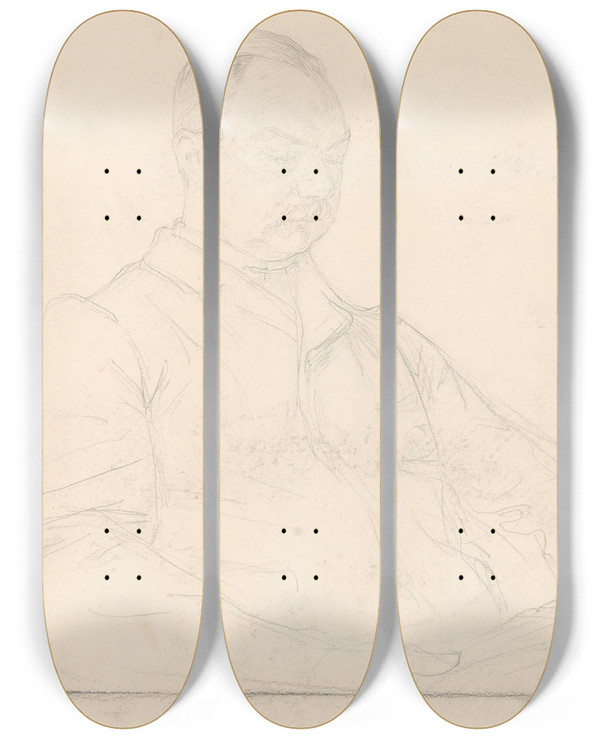 Triptych art skateboard deck of Jan Veth Portret Van Een Zittende Lezende Heer by Jan Veth (1864-1925)