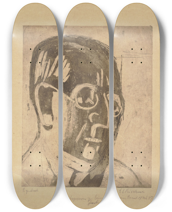 Triptych art skateboard deck of Ernst Ludwig Kirchner Portrait Carl Hagemann_1 by Ernst Ludwig Kirchner (1880-1938)