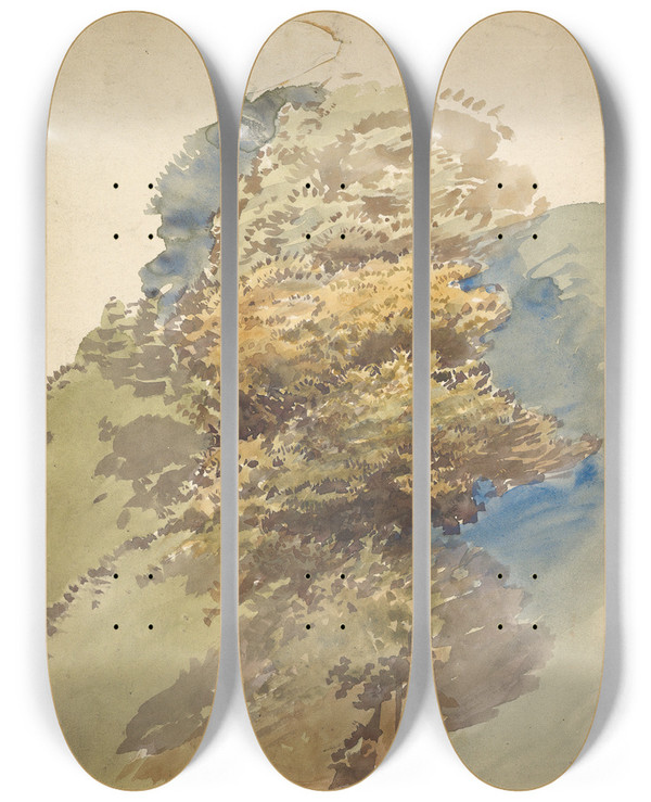 Triptych art skateboard deck of George Richmond Study Of A Tree by George Richmond (1809-1896)