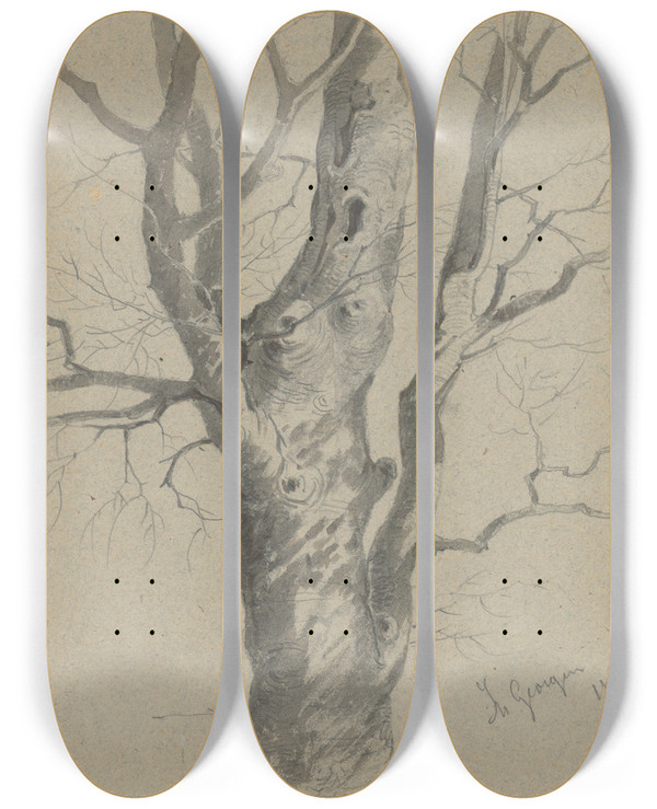 Triptych art skateboard deck of Friedrich Carl Von Scheidlin Study Of A Knotted Tree Trunk by Friedrich Carl Von Scheidlin (1822-1913)