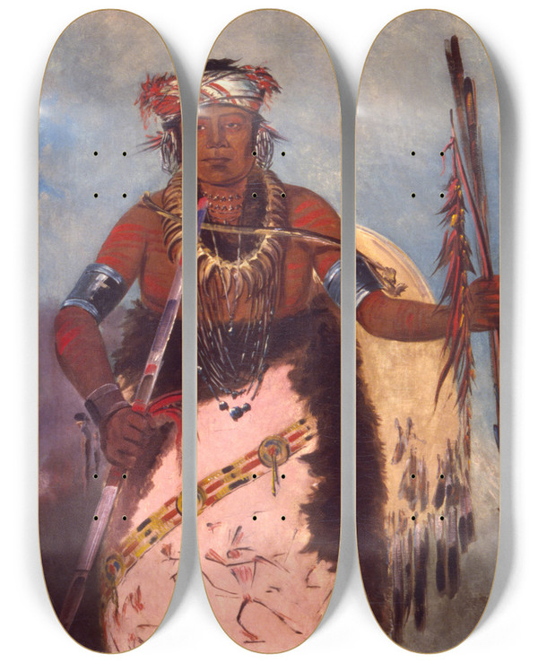 Triptych art skateboard deck of George Catlin Notcheennga No Heart Called White Cloud Chief Of The Tribe by George Catlin (1796-1872)