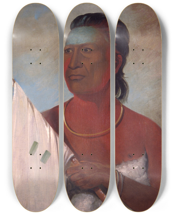 Triptych art skateboard deck of George Catlin Nhpope Soup Adviser To Black Hawk by George Catlin (1796-1872)