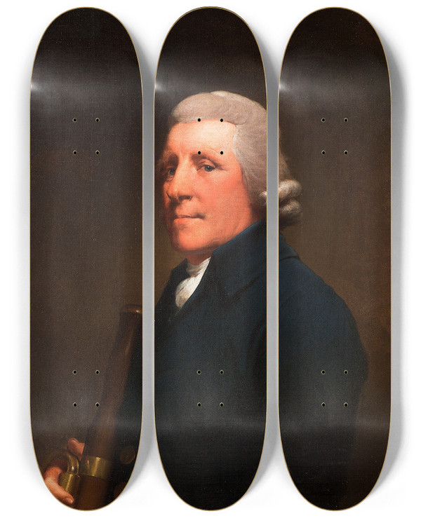 Triptych art skateboard deck of Joseph Wright Of Derby Portrait Of Mr Anthony Greatorex by Joseph Wright Of Derby (1734-1797)