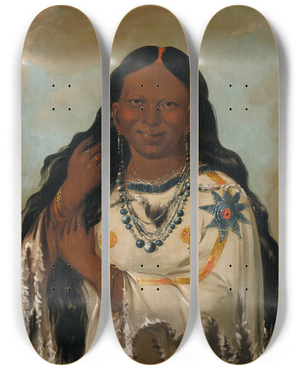 Triptych art skateboard deck of George Catlin Kayagsgis A Young Woman by George Catlin (1796-1872)
