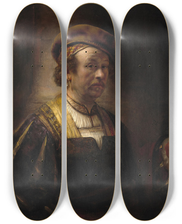 Triptych art skateboard deck of Rembrandt Van Rijn Portrait Of Rembrandt by Rembrandt Van Rijn (1606-1669)