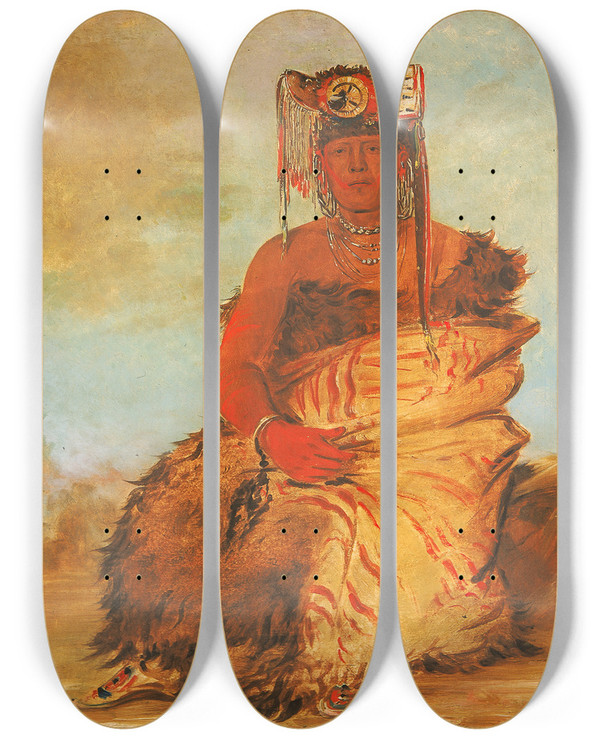 Triptych art skateboard deck of George Catlin Laketoowirsha Little Chief A Tapage Pawnee Warrior by George Catlin (1796-1872)