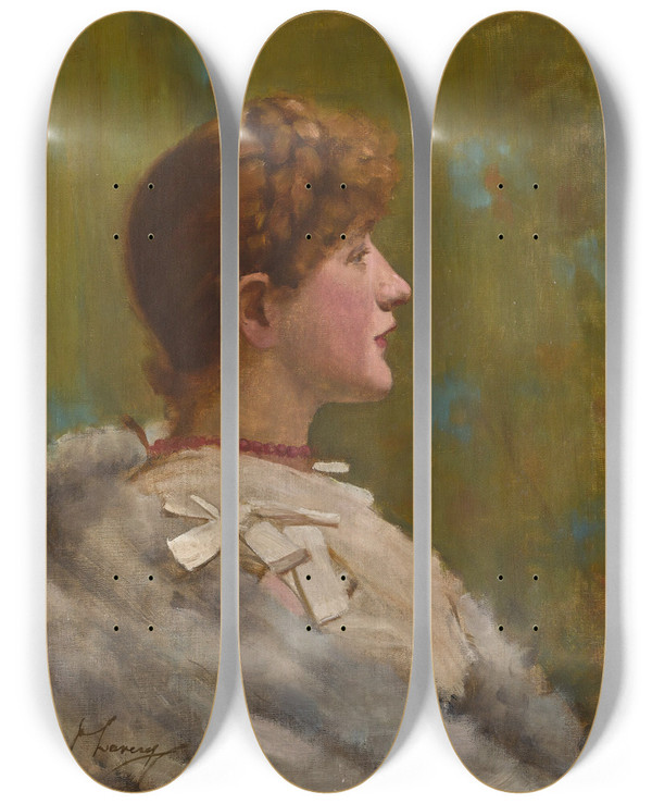 Triptych art skateboard deck of Sir John Lavery Girlin Afur Wrap by Sir John Lavery (1856-1941)