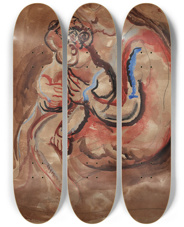 Triptych art skateboard deck of Frances Hodgkins Untitled Mother And Child by Frances Hodgkins (1869-1947)
