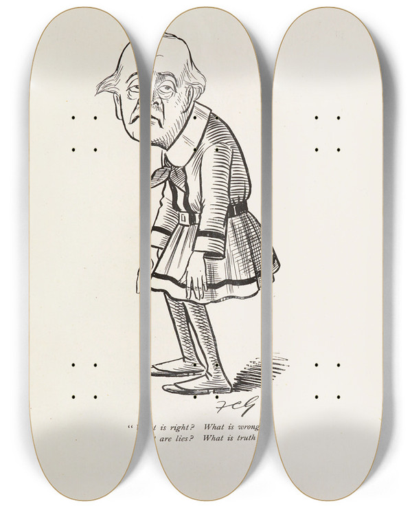 Triptych art skateboard deck of Sir Wilfrid Lawson Cartoons In Rhyme And Line Pl07 by Sir Wilfrid Lawson (1829-1906)