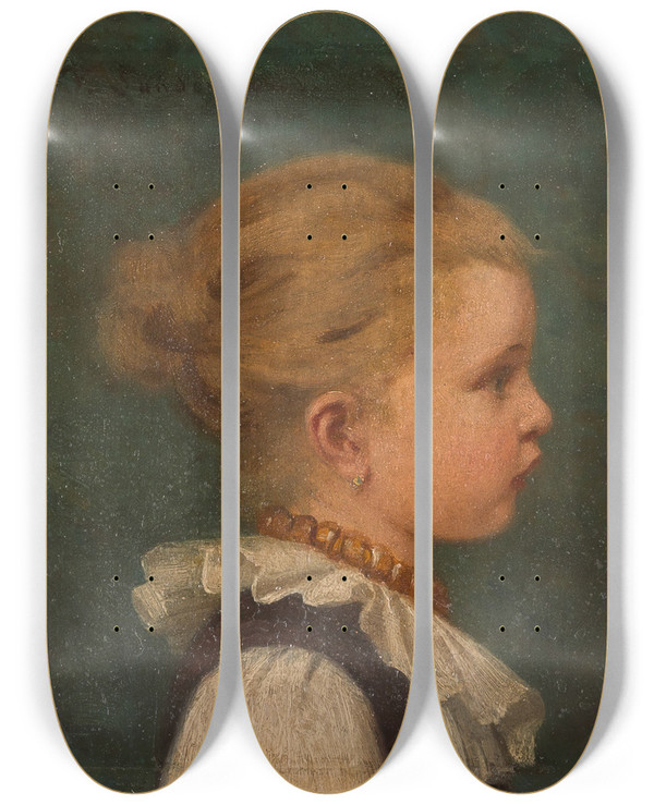 Triptych art skateboard deck of Fritz Sonderland Portrait Of A Little Girl by Fritz Sonderland (1836-1896)