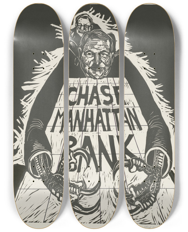Triptych art skateboard deck of Rachael Romero Chase Manhattan Bank by Rachael Romero (1953)