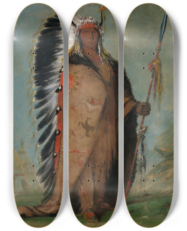 Triptych art skateboard deck of George Catlin Eehspa Black Rock A Two Kettle Chief by George Catlin (1796-1872)