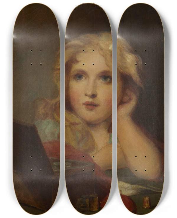 Triptych art skateboard deck of Thomas Sully Portrait Of A Child by Thomas Sully (1783-1872)