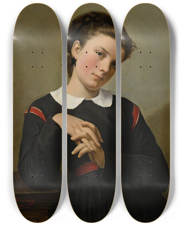 Triptych art skateboard deck of Marie Gurin Portrait Of A Young Woman by Marie Guerin (19-)