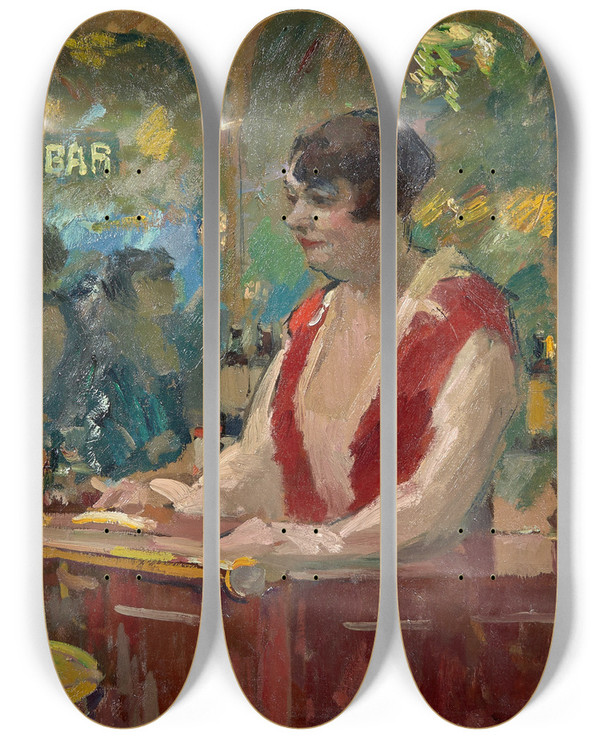 Triptych art skateboard deck of Elie Anatole Pavil Au Bar by Elie Anatole Pavil (1873-1948)