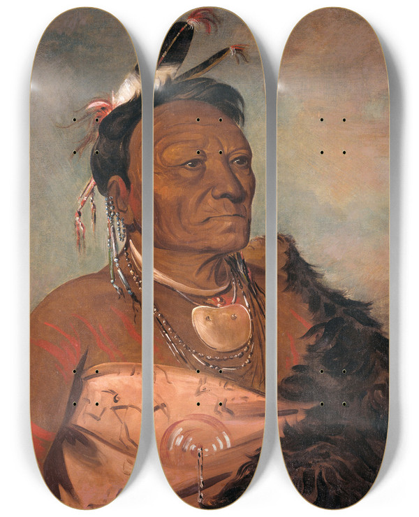 Triptych art skateboard deck of George Catlin Weetrashro Head Chief Of The Tribe by George Catlin (1796-1872)