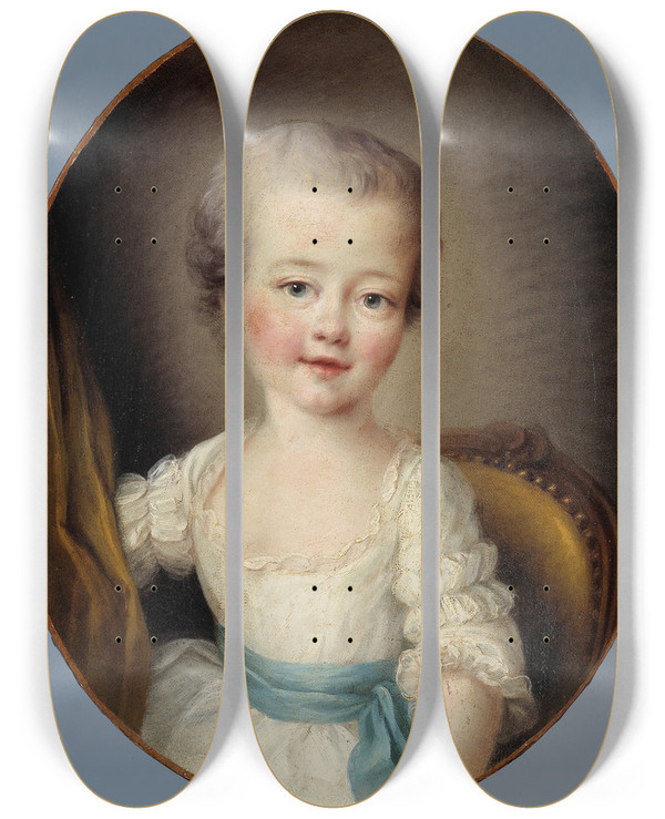 Triptych art skateboard deck of Franoishubert Drouais Portrait De Petite Fille En Robe Blanche Dite Alexandrine Lenormant Detiolles by Francois Hubert Drouais (1727-1775)