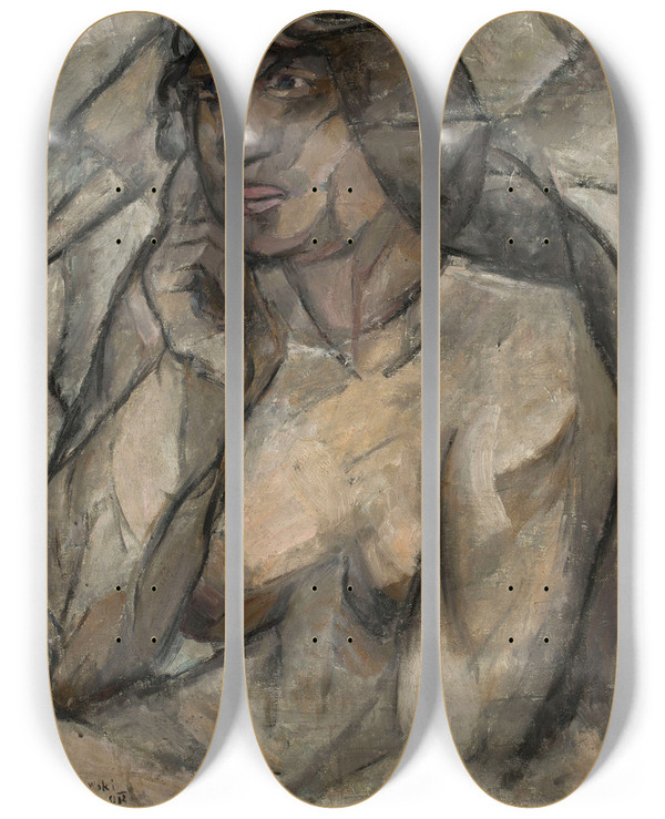Triptych art skateboard deck of Tadeusz Makowski Study Of A Nude Female Halfnude by Tadeusz Makowski (1882-1932)