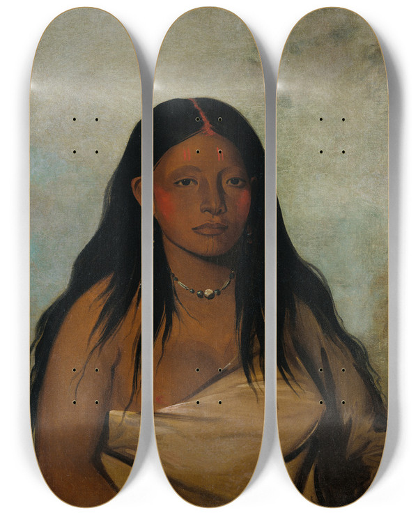 Triptych art skateboard deck of George Catlin Shdeah Wild Sage A Wichita Woman by George Catlin (1796-1872)