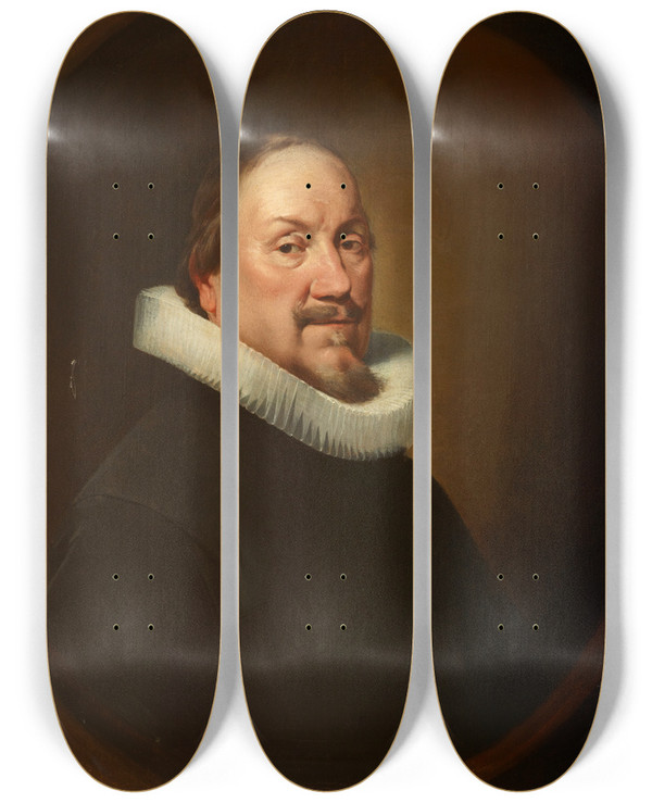 Triptych art skateboard deck of Ferdinand Bol Portrait Of A Man_3 by Ferdinand Bol (1616-1680)