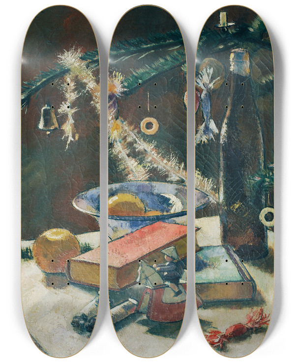 Triptych art skateboard deck of Anton Hula Stillleben Unter Dem Christbaum by Anton Hula (1896-1946)