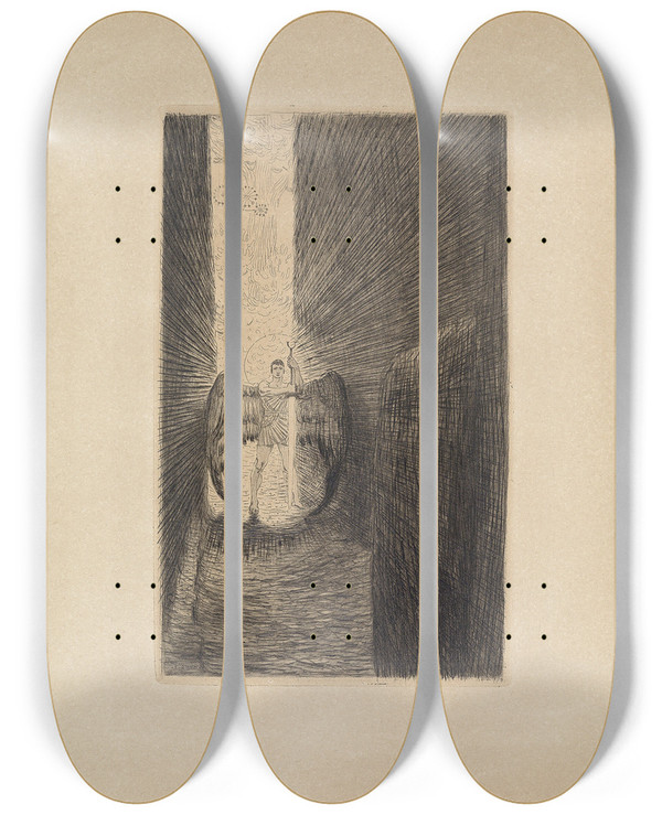 Triptych art skateboard deck of Franz Von Stuck Wchter Des Paradieses by Franz Von Stuck (1863-1928)