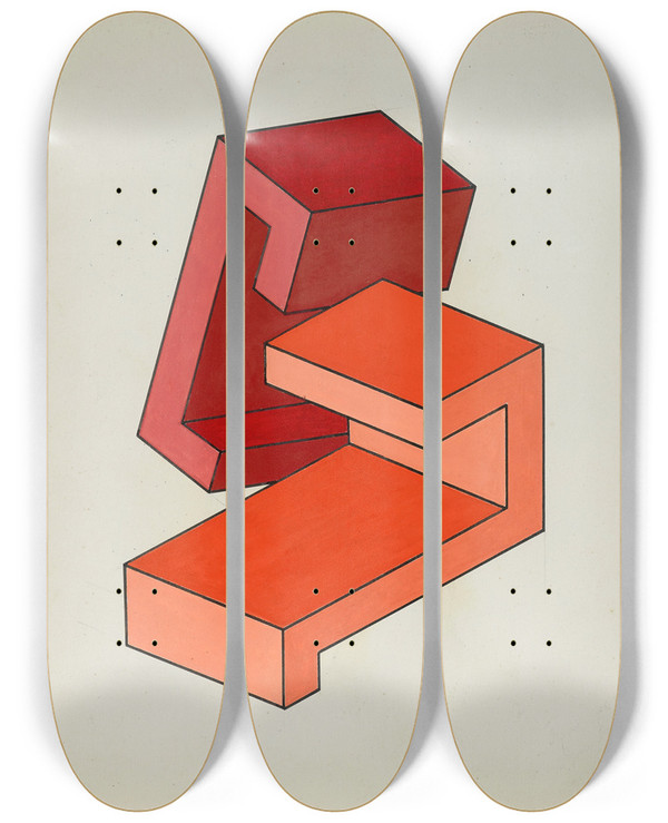 Triptych art skateboard deck of Yakov Chernikhov Geometric Composition_3 by Yakov Chernikhov (1889-1951)