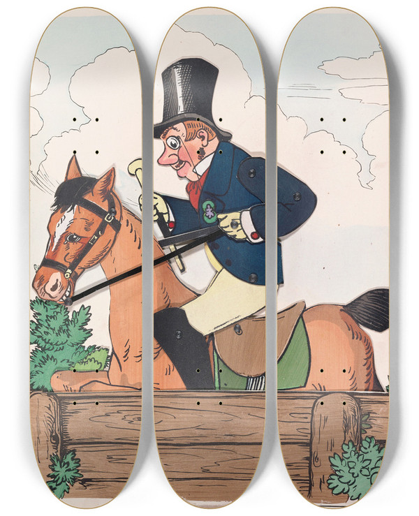 Triptych art skateboard deck of Lothar Meggendorfer The Rider by Lothar Meggendorfer (1847-1925)