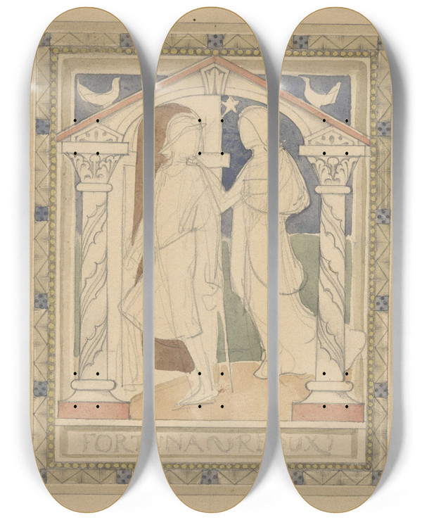 Triptych art skateboard deck of Antoon Derkinderen Fortuna Redux by Antoon Derkinderen (1859-1925)