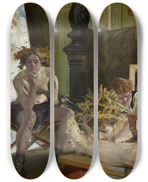 Triptych art skateboard deck of Jacek Malczewski Artists Death by Jacek Malczewski (1854-1929)