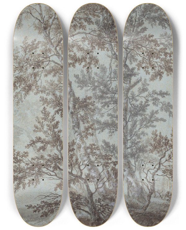 Triptych art skateboard deck of Johann Caspar Huber A Stand Of Birch Trees by Johann Caspar Huber (1752-1827)
