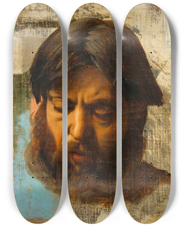 Triptych art skateboard deck of Jean Lecomte Du Nou Bearded Mans Head by Jean Lecomte du Nou (1842-1923)