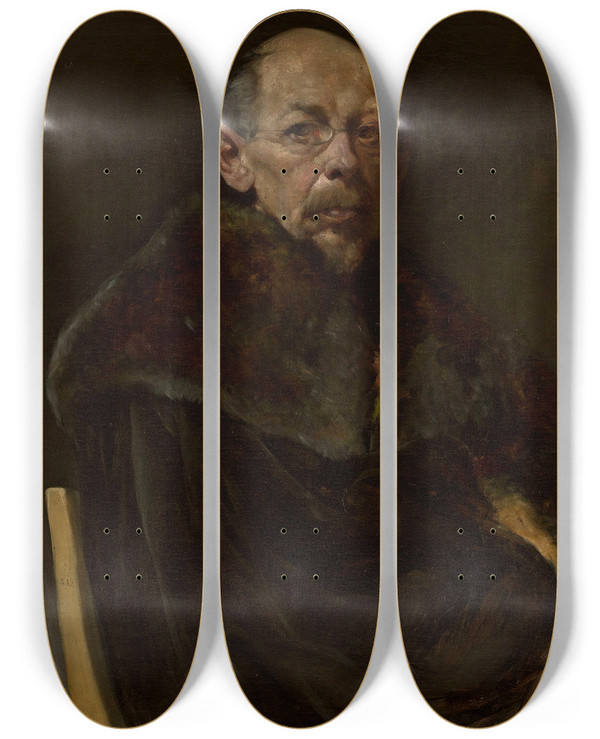 Triptych art skateboard deck of Ludomir Benedyktowicz Portrait Of An Old Man_1 by Ludomir Benedyktowicz (1844-1926)