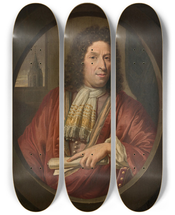 Triptych art skateboard deck of Thomas Van Der Wilt Portrait Dhomme Tenant Une Partition Dans Un Ovale Feint by Thomas Van Der Wilt