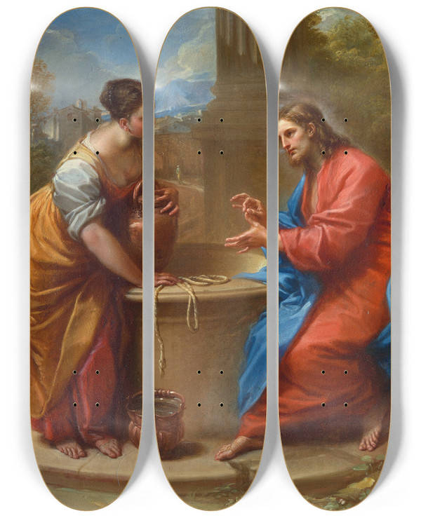 Triptych art skateboard deck of Benedetto Luti Christ And The Woman Of Samaria by Benedetto Luti (1666-1724)