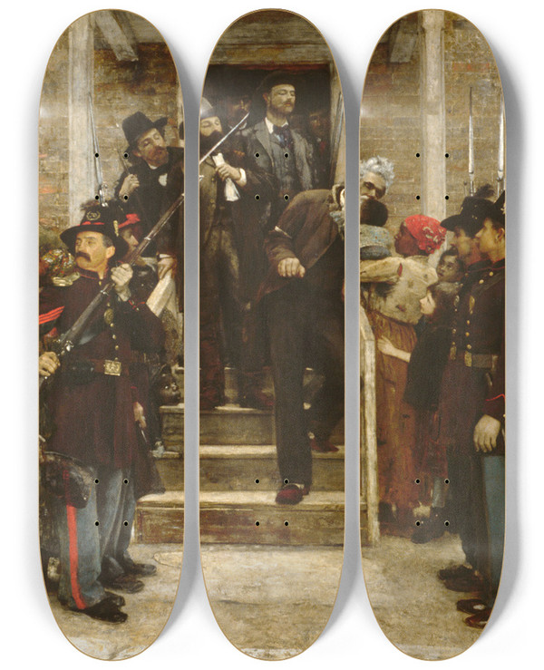 Triptych art skateboard deck of Thomas Hovenden The Last Moments Of John Brown_2 by Thomas Hovenden (1840-1895)